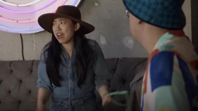 Ba&sh Frida Denim Jumpsuit worn by Nora (Awkwafina) as seen in Awkwafina is Nora From Queens TV series outfits (Season 2 Episode 9)