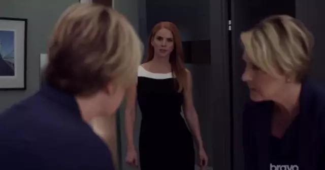 Givenchy Megan Bicolor wool midi dress worn by Donna Paulsen (Sarah Rafferty) in Suits Season 9 Episode 8